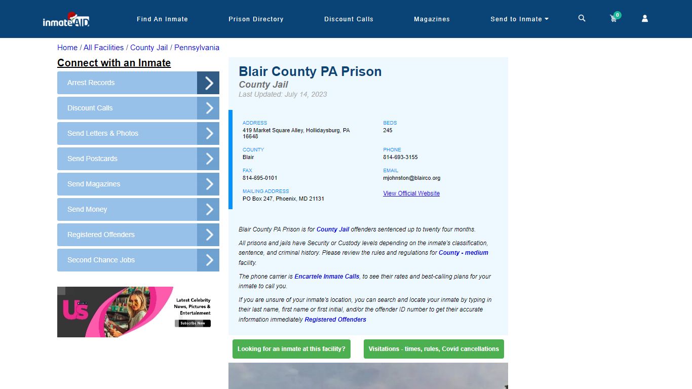 Blair County PA Prison - Inmate Locator - Hollidaysburg, PA